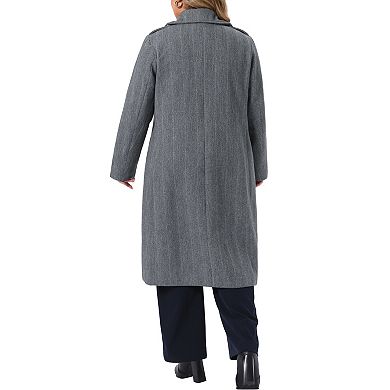 Women's Plus Size Notched Lapel Double Breasted Long Coat Long Sleeve Outerwear with Side Pockets