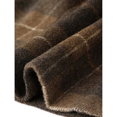 Women's Plus Size Notched Lapel Double Breasted Plaid Mid Length Winter Coat with Side Pockets