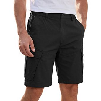 Men's Casual Elastic Waist Multi Pockets Hiking Fishing Cargo Shorts