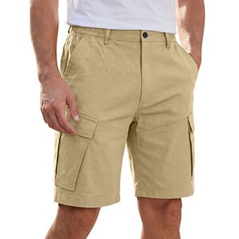 Men's Casual Elastic Waist Multi Pockets Hiking Fishing Cargo Shorts
