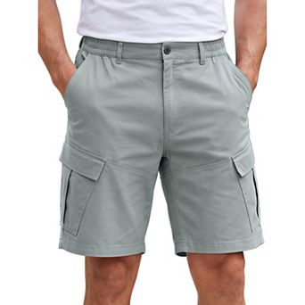 Men's Casual Elastic Waist Multi Pockets Hiking Fishing Cargo Shorts