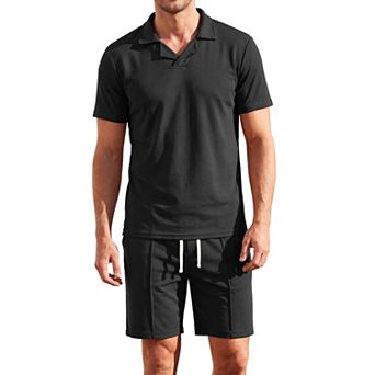 Men's 2 pc Short Sets Polo Shirt and Shorts Casual Summer Jogging Outfit