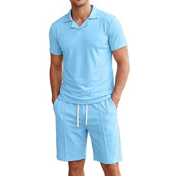 Men's 2 pc Short Sets Polo Shirt and Shorts Casual Summer Jogging Outfit