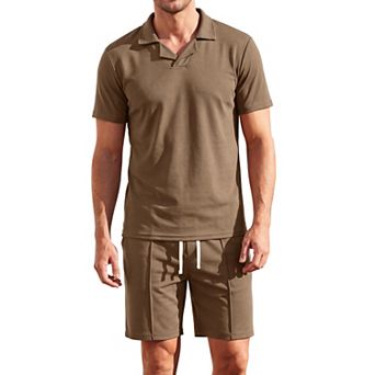 Men's 2 pc Short Sets Polo Shirt and Shorts Casual Summer Jogging Outfit