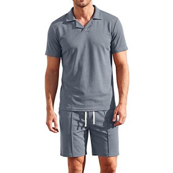Men's 2 pc Short Sets Polo Shirt and Shorts Casual Summer Jogging Outfit