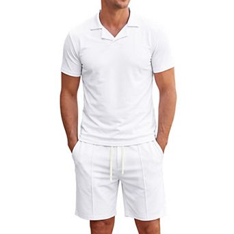 Men's 2 pc Short Sets Polo Shirt and Shorts Casual Summer Jogging Outfit