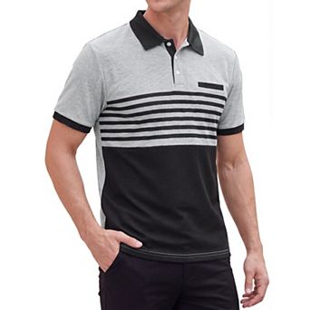 Men's Waffle Polo Shirt Short Sleeve Contrast Stripe Textured Polo Shirts