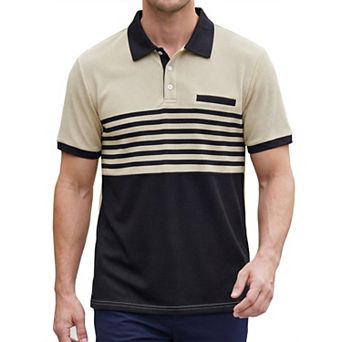 Men's Waffle Polo Shirt Short Sleeve Contrast Stripe Textured Polo Shirts
