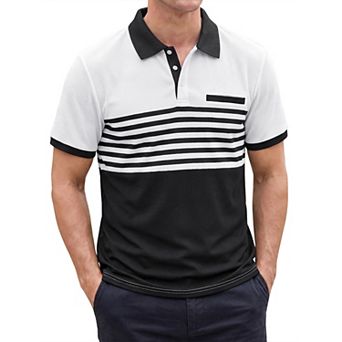 Men's Waffle Polo Shirt Short Sleeve Contrast Stripe Textured Polo Shirts