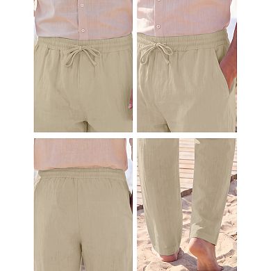 Men's Casual Drawstring Waist Beach Hawaiian Printed Linen Pants