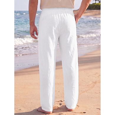 Men's Casual Drawstring Waist Beach Hawaiian Printed Linen Pants