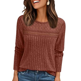 Womens Lace Long Sleeve Shirt Fashion Dreesy Casual Tunic Tops
