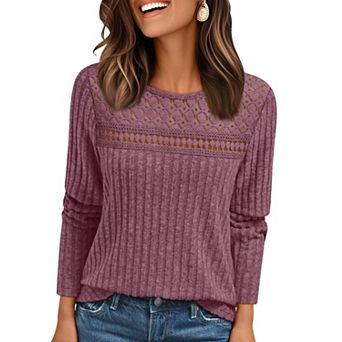 Womens Lace Long Sleeve Shirt Fashion Dreesy Casual Tunic Tops