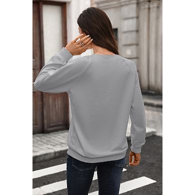 Women's V Neck Long Sleeve Pullover Tops Casual Notch Neck Ribbed Tops