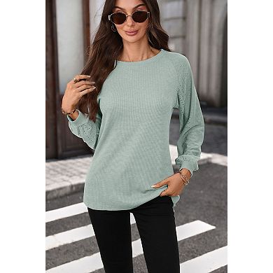 Womens Crew Neck Fall Shirts Solid Color Casual Loose Blouses