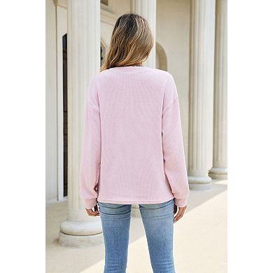 Women's Half Button Down Pullover Blouses Casual Henley Long Sleeve Tunic Tops