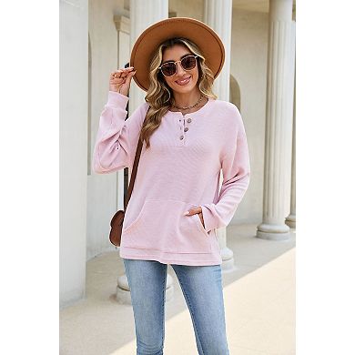 Women's Half Button Down Pullover Blouses Casual Henley Long Sleeve Tunic Tops