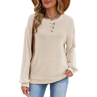 Women's Half Button Down Pullover Blouses Casual Henley Long Sleeve Tunic Tops
