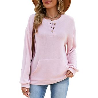 Women's Half Button Down Pullover Blouses Casual Henley Long Sleeve Tunic Tops