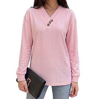 Womens Long Sleeve Tops V Neck Drop Shoulder Blouse Cuffed Button Shirt