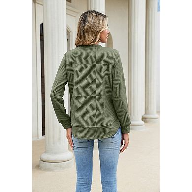 Womens Crew Neck Long Sleeve Sweatshirts Geometric Stripe Knit