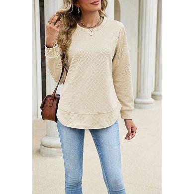 Womens Crew Neck Long Sleeve Sweatshirts Geometric Stripe Knit