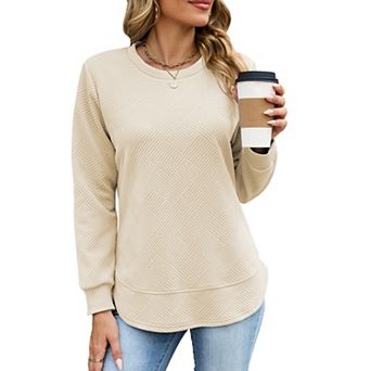 Womens Crew Neck Long Sleeve Sweatshirts Geometric Stripe Knit