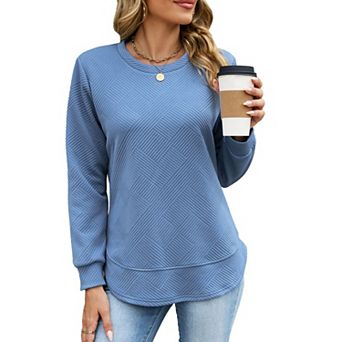 Womens Crew Neck Long Sleeve Sweatshirts Geometric Stripe Knit