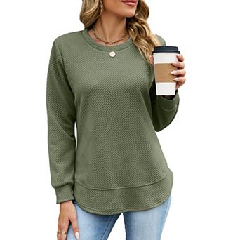 Womens Crew Neck Long Sleeve Sweatshirts Geometric Stripe Knit
