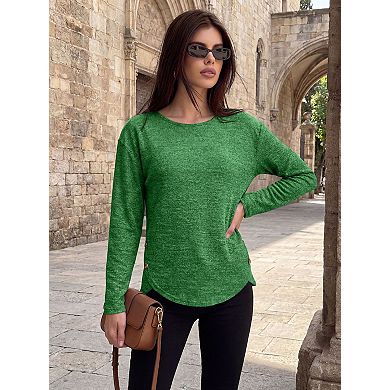 Women Crewneck Button Long Sleeve Casual Tunic Shirts