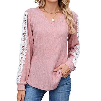 Womens V Neck Long Sleeve Lace Shirts Casual Business Tops