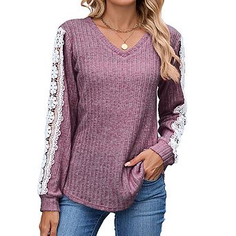 Womens V Neck Long Sleeve Lace Shirts Casual Business Tops