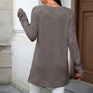 Women Long Sleeve Crew Neck Side Split Tunics Lightweight Fall Shirts