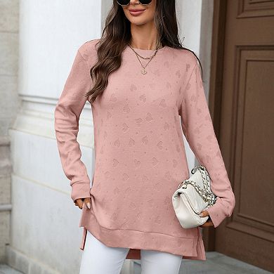 Women Long Sleeve Crew Neck Side Split Tunics Lightweight Fall Shirts
