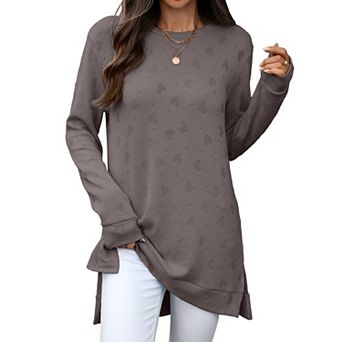 Women Long Sleeve Crew Neck Side Split Tunics Lightweight Fall Shirts