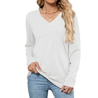 Women's V Neck Long Sleeve Tops Lightweight Loose Fit Tunic Shirt