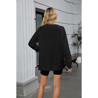 Women Crew Neck Casual Loose Fit Long Sleeve Tunic Pullover Tops