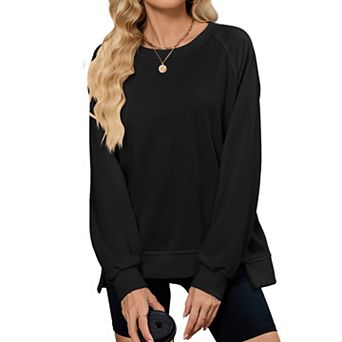 Women Crew Neck Casual Loose Fit Long Sleeve Tunic Pullover Tops