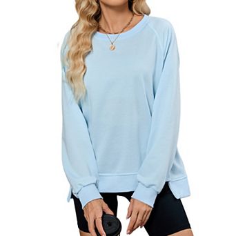 Women Crew Neck Casual Loose Fit Long Sleeve Tunic Pullover Tops