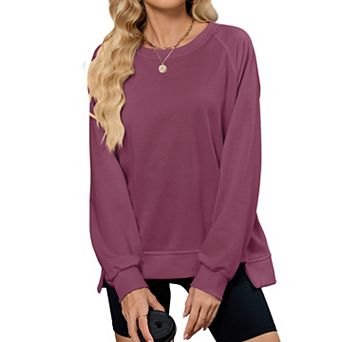 Women Crew Neck Casual Loose Fit Long Sleeve Tunic Pullover Tops