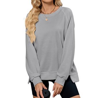 Women Crew Neck Casual Loose Fit Long Sleeve Tunic Pullover Tops