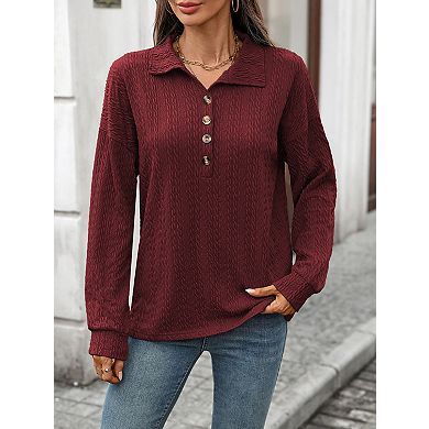Womens Long Sleeve Henley Casual Ribbed Tunic Tops Lightweight Fall Shirts