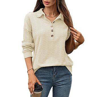 Womens Long Sleeve Henley Casual Ribbed Tunic Tops Lightweight Fall Shirts