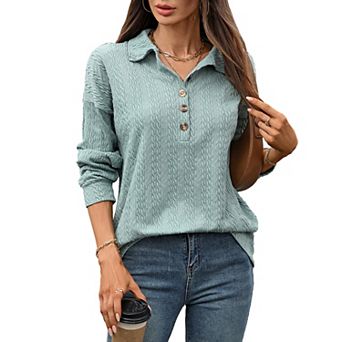 Womens Long Sleeve Henley Casual Ribbed Tunic Tops Lightweight Fall Shirts