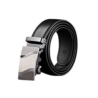 Men Sliding Buckle Holeless Adjustable PU Ratchet Belt