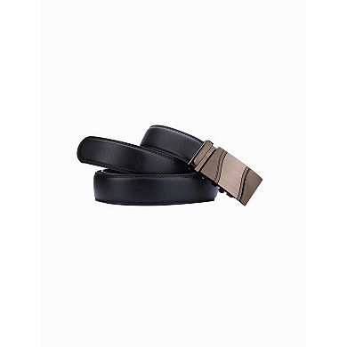 Men Sliding Buckle Holeless Adjustable PU Ratchet Belt