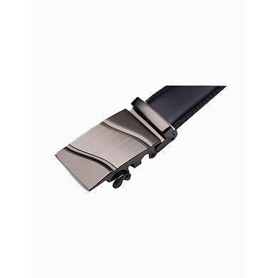 Men Sliding Buckle Holeless Adjustable PU Ratchet Belt