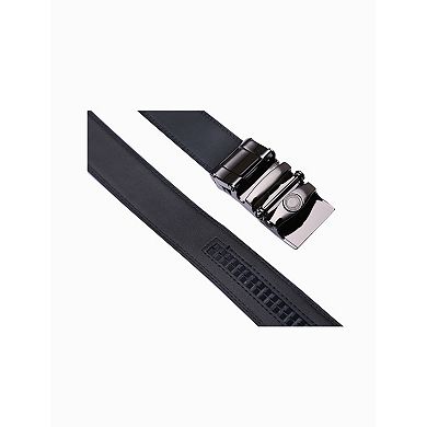 Men Sliding Buckle Holeless Adjustable PU Ratchet Belt