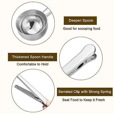 3Pcs Stainless Steel 2 in 1 Coffee Measuring Scoop with Clip for Coffee, Sugar & Tea