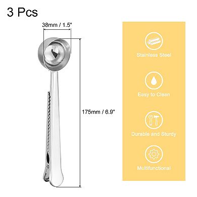 3Pcs Stainless Steel 2 in 1 Coffee Measuring Scoop with Clip for Coffee, Sugar & Tea
